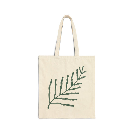 Green Fern Illustration Tote Bag – Botanical Cotton Canvas Reusable Shopper
